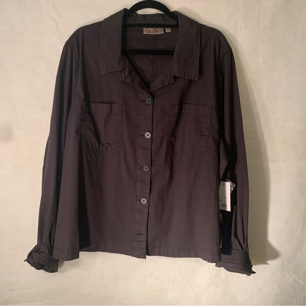 NWT Evri Brown Coal Cropped Canvas Utility Jacket Size 2xl